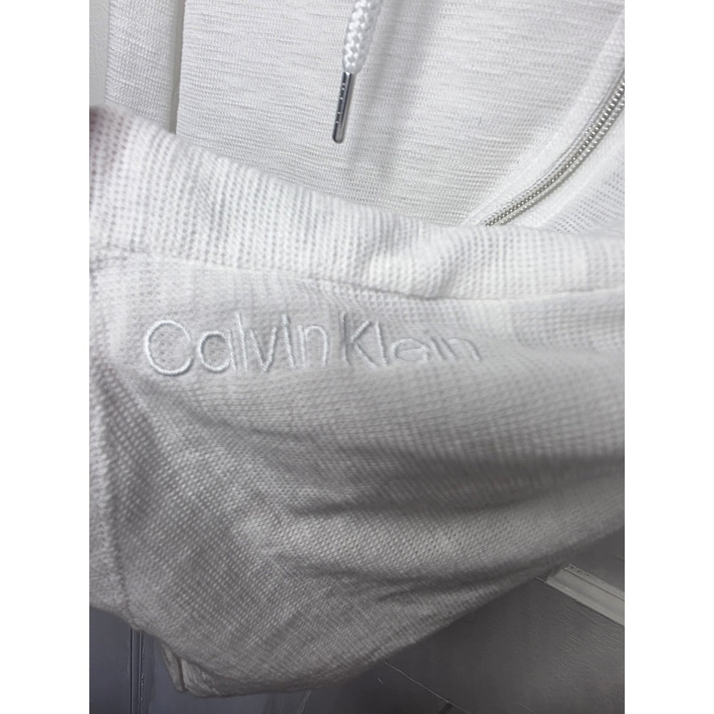 Calvin Klein Performance Womens White Full Zip Hoodie Sweatshirt Small Slub Knit - Picture 4 of 4
